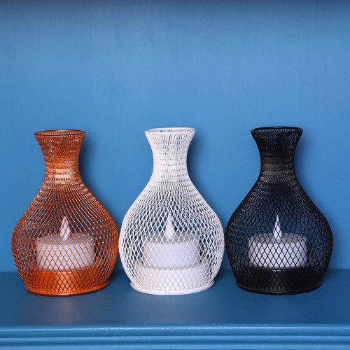 New Creative Hollow Plastic Electronic Lamp Crafts Antique Iron Vase electronic Led Candlestick Set Decoration