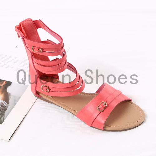 fashion high-top zipper heel wrapped girls‘ sandals roman style flat summer student sandals one piece dropshipping
