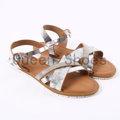 fashion korean style women‘s sandals summer women‘s shoes rhinestone monochrome silver white bottom outdoor sandals women‘s factory direct sales