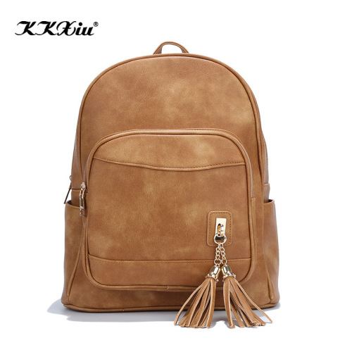 New Factory Direct Sales Foreign Trade Travel Backpack Women‘s Trendy Fashion Joker Tassel Pu Large-Capacity Backpack