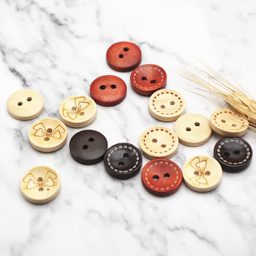Wooden Bowl-Shaped Dotted Line Button Two Eyes round Wood Button Children‘s Shirt Knitwear Children‘s Clothing Buttons