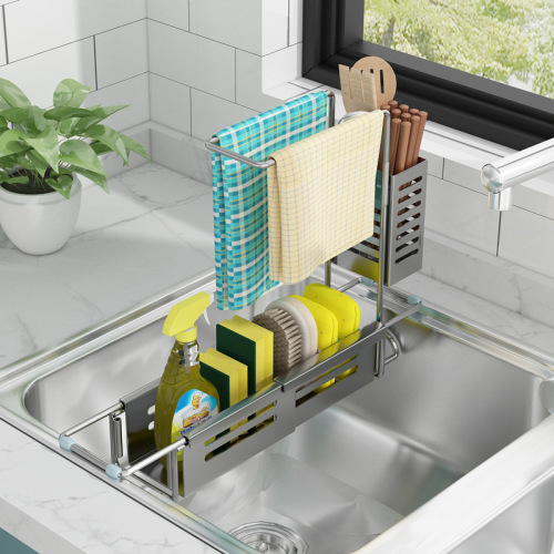 Kitchen Stainless Steel Rag Rack Multi-Purpose Sink Drain Storage Towel Faucet Retractable Pool Rack