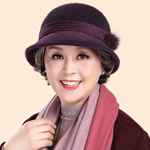 [hat hidden] autumn and winter middle-aged and elderly women‘s hat mother-in-law generation rabbit velvet hat thickened warm old man basin hat