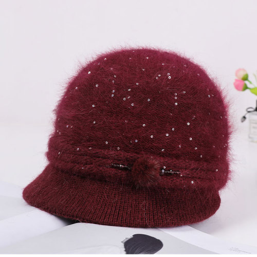 [hat hidden] fashion all-match female cap cute fur ball rabbit-sheep hair combination plus velvet warm-keeping and cold-proof knitted hat