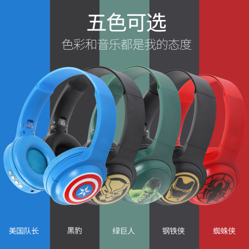 Head-Mounted Bluetooth Headset Marvel Wireless Bluetooth Headset Hulk Captain America Black Panther Spider-Man Iron Man 