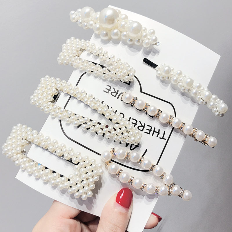 2021 New Korean Style Ins Pearl Woven BB Hairpin Internet Celebrity Girl Cute One Clip Headdress Fac