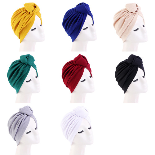 hat female corn kernels knotted headscarf cap ethnic style toe cap solid color pullover hat tjm-474
