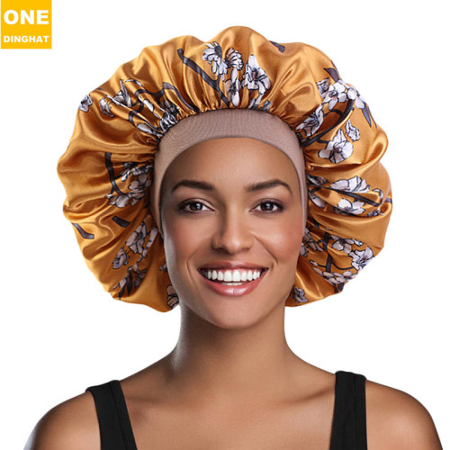 plus Size Satin Nightcap Elastic Elastic round Cap Artificial Silk Headscarf Cap Cross-Border E-Commerce High Quality Supply