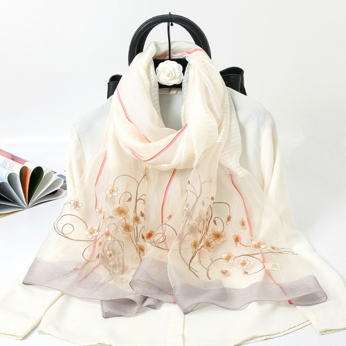 2021 Autumn New Silk Wool Mulberry Silk Scarf Embroidered Silk Embroidery Scarf Wool scarf Women‘s Shawl Wholesale