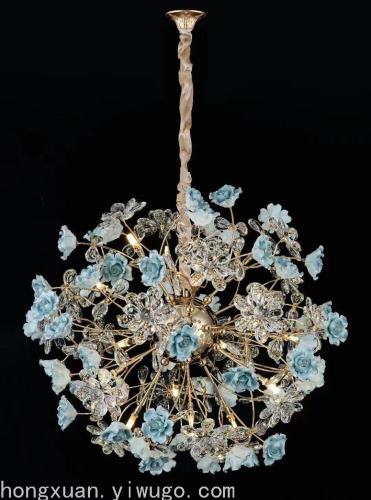 Ceramic Wrought Iron Crystal Blue Series Chandelier Table Lamp Floor Lamp Wall Lamp