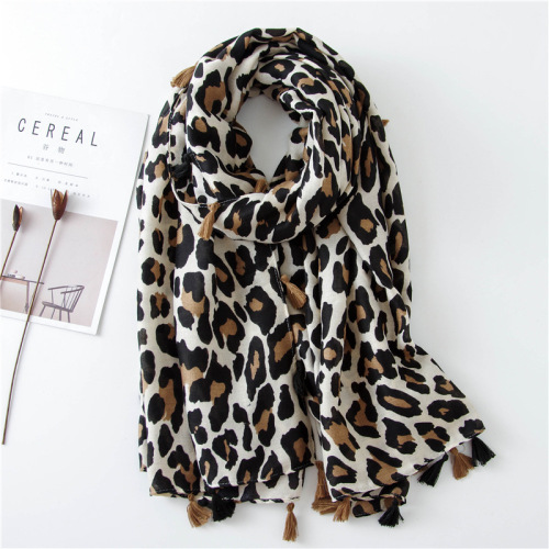 european and american classic fashion leopard print scarf spring， autumn and winter long versatile women‘s korean-style cotton and linen scarf dual-use shawl