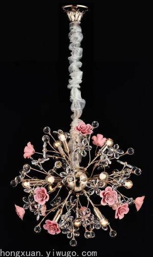Ceramic Wrought Iron Crystal Pink Series Chandelier Table Lamp Floor Lamp