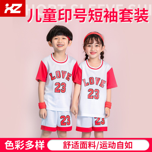 Children‘s Summer Basketball Wear Suit Baby Training Competition Short-Sleeved Shorts Can Be Printed Logo