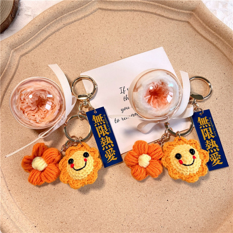 Knitted Keychain Finished Cute Little Sun Preserved Fresh Flower Car Key Chain Circle Net Red Envelo