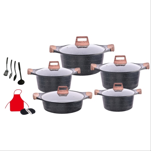 die-casting aluminum pot household 17-piece household soup pot set non-stick pan set aluminum pot set liner maifan stone material