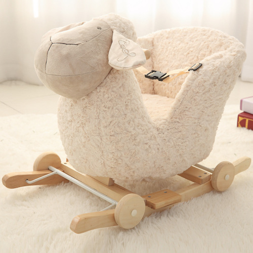 children‘s dual-purpose trojan horse with music rocking car baby solid wood small rocking chair male and female baby one-year birthday gift