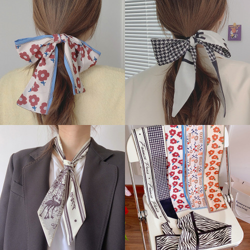 Retro Small Long French Scarf Hair Band Female Hair Tie Ribbon Headdress Sweet Spring and Autumn Scarf Shirt suit New