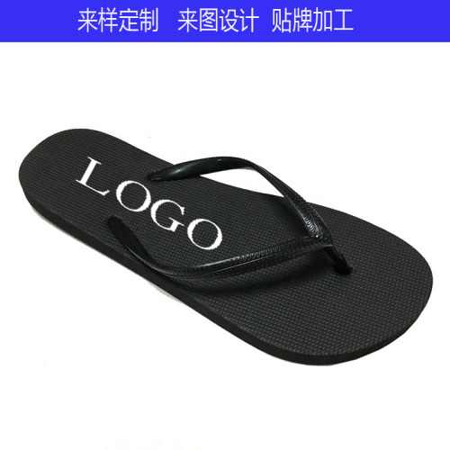 Black Beach Flip Flops with Logo Pattern for Adults slippers