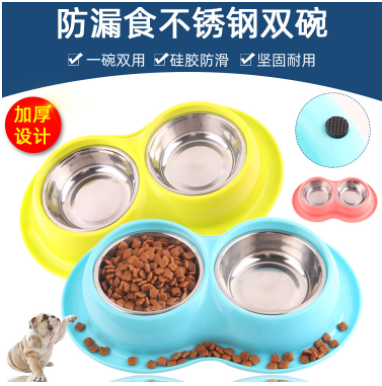 新品宠物不锈钢双碗宠物狗碗食具猫咪防蚁虫猫碗大食盆工厂批发
