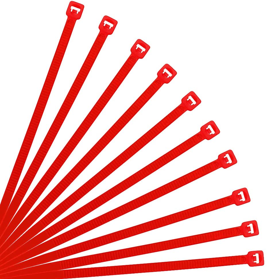 尼龙电缆拉链扎带 自锁线带 min 40 磅强度 10 英寸 100件装 红色