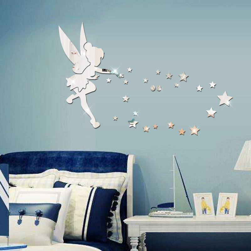 Wall Acrylic Mirror Sticker 3D Angel Stereo Mirror Stickers ...