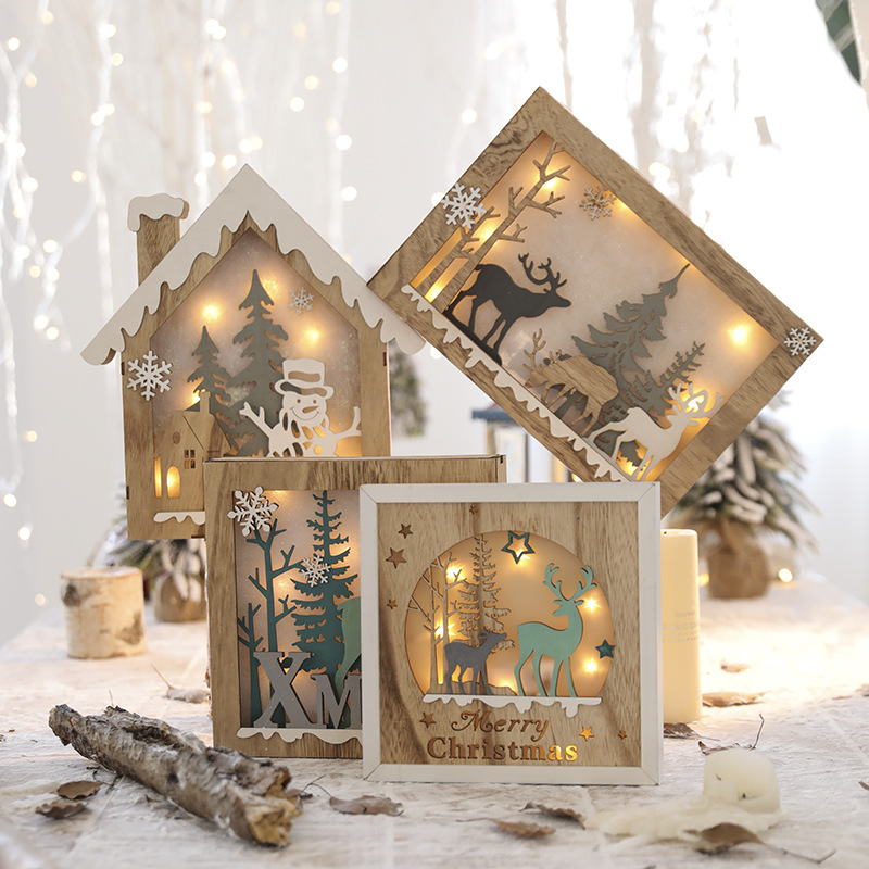 Christmas Decoration Nordic Wooden Christmas Deer Lamp Desktop Decoration Christmas Decorations Sant