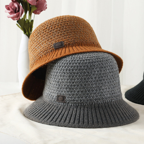 [hat hidden] hat female autumn and winter leisure all-match knitted wool bucket hat middle-aged and elderly small edge mother bucket hat