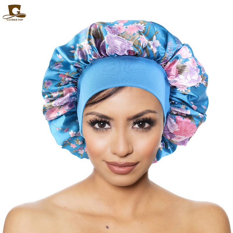 European and American Popular plus-Sized Size Satin Floral Wide Brim Nightcap Elastic Headband round