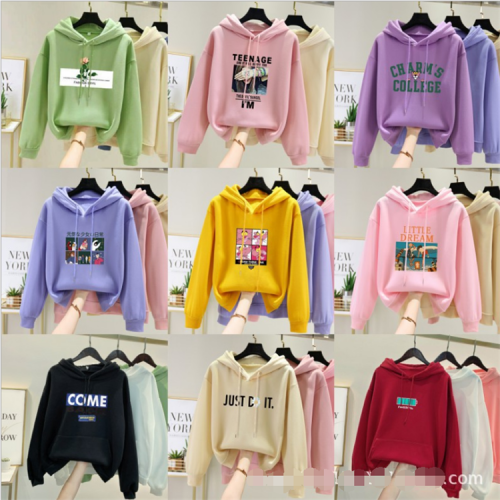 Foreign Trade Korean Style off-Shoulder Women‘s Hooded Sweater Stock Miscellaneous Loose Sweater Women‘s Stall Tail Goods Wholesale