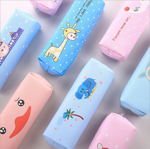 Korean Style Pencil Bag Square Pu Pen Bag Pencil Case Cute Animal Stationery Case Multifunctional Student
