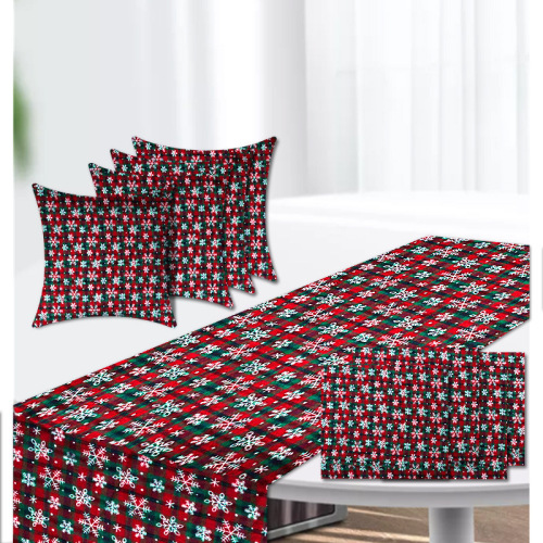 holiday party supplies wedding christmas birthday party dining-table decoration snowflake plaid table runner pillowcase table mat cup mat