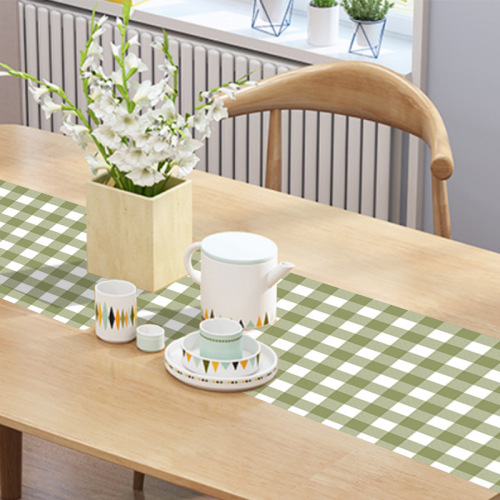 holiday supplies wedding christmas birthday party dining table army green white plaid table runner pillowcase table mat cup mat