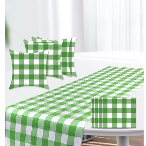 holiday supplies wedding christmas birthday party dining-table decoration green and white plaid table runner pillowcase table mat cup mat