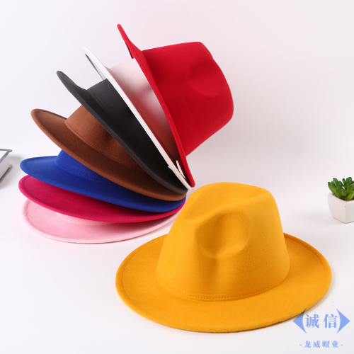 solid color autumn and winter european and american popular woolen hat 2021 soft woolen jazz hat big brim hat fashion flat brim hat