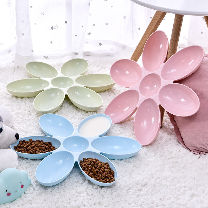 Cattery Supply New Creative Cat Tableware Petals Multi-Grid Cat Bowl Plastic Pet Bowl Feeding Water