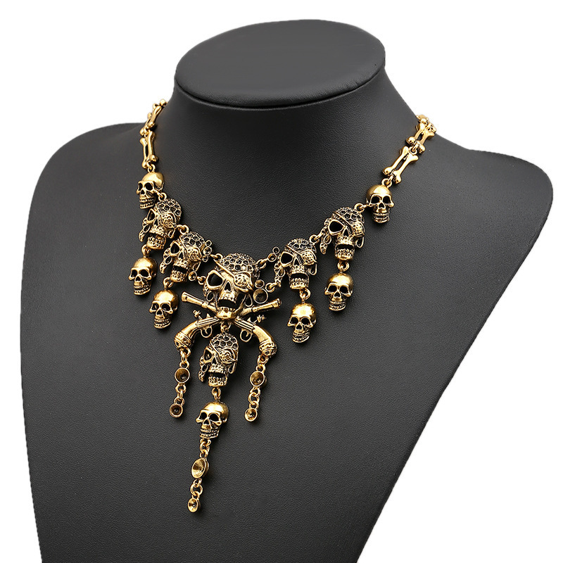 Ornament Necklace European and American Retro Cross-Border Hot Multi-Layer Skull Alloy Necklace Acce