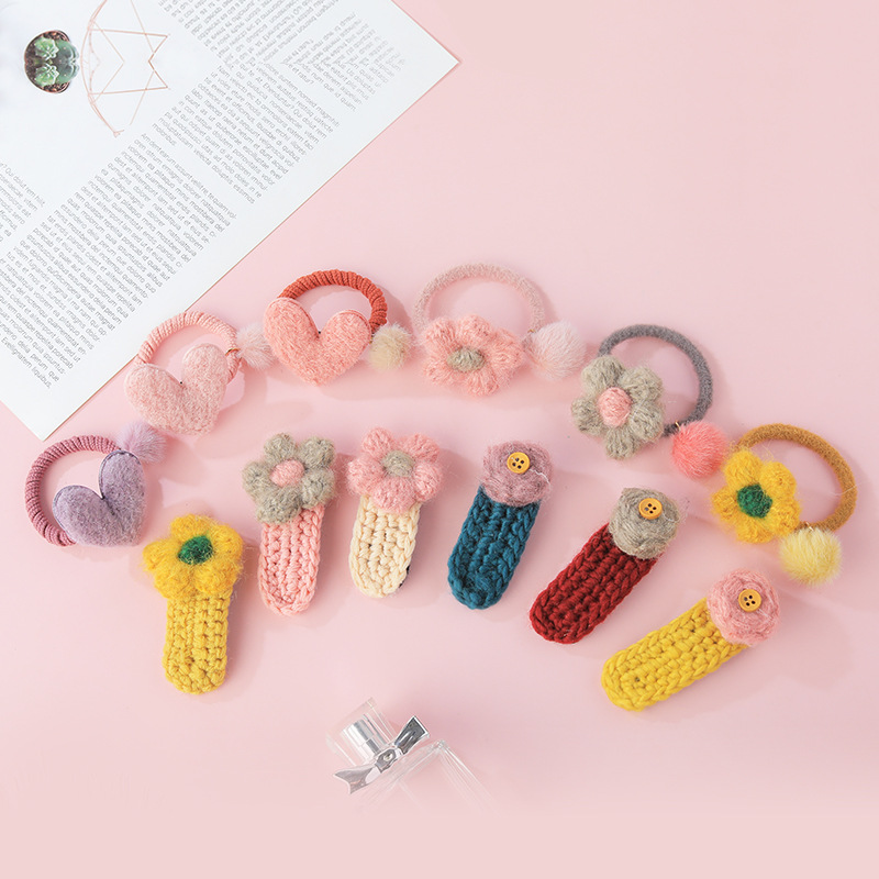 Barrettes Barrettes Set Wool Weaving Love Heart Flowers Cute...