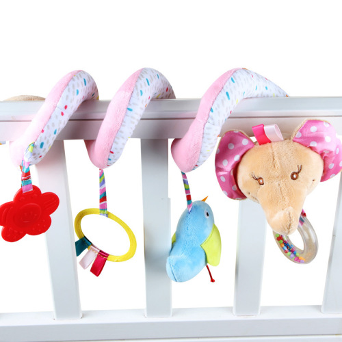 New 0-2 Years Old Infant Animal Car Hanging Bed Hanging Piece with Bell Mirror Elephant Bed Winding Plush Toy Wholesale