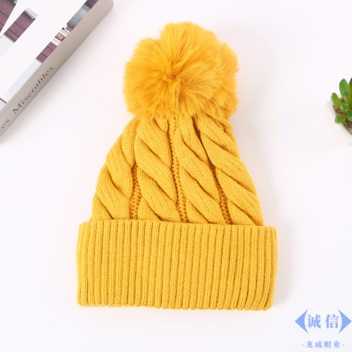 hat women‘s autumn and winter thickened warm fur ball wool hat korean style all-match retro knitted hat student artistic pullover hat