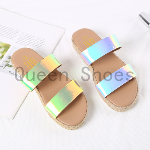 women‘s one-strap sandals european and american large size flat bottom sandals women‘s outer wear spot rope bottom simple sandals