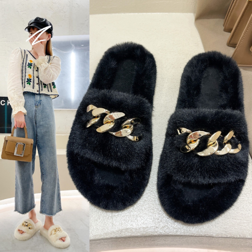 Internet Celebrity Foreign Trade Fluffy Slippers Women‘s Outer Wear 2021 Autumn and Winter New Thick Bottom Leisure Lazy Home Cotton Slippers