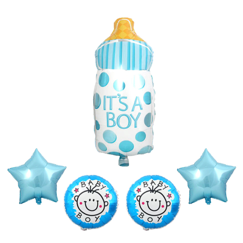 boy‘s birthday decoration it‘s a boy blue bottle baby boy round blue five-pointed star aluminum balloon