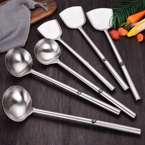 stainless steel chef cooking spatula horse spoon all-steel handle hotel kitchen lengthened thickened sanding