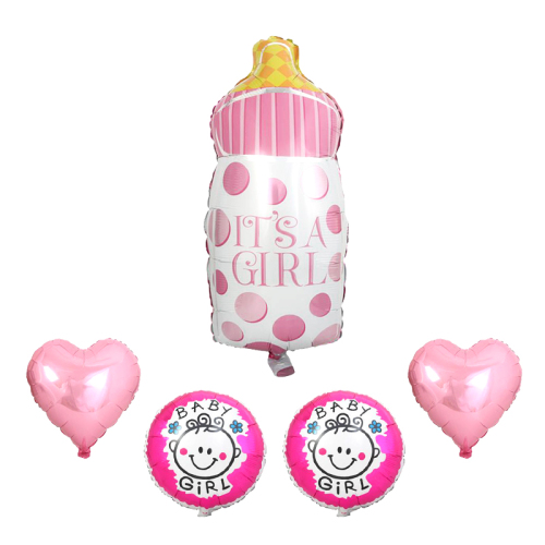 Girl‘s Birthday Decoration It‘s a Girl Pink Feeding Bottle Baby Girl round Pink Five-Pointed Star Aluminum Balloon