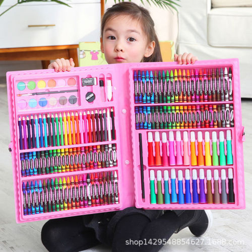 school season kindergarten children drawing pen color pencil wax crayon oil pastels watercolor pen set office supplies brush