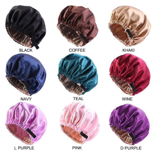 satin nightcap invisible flat adjustment buckle artificial silk double round cap beauty hair care round cap cross-border supply