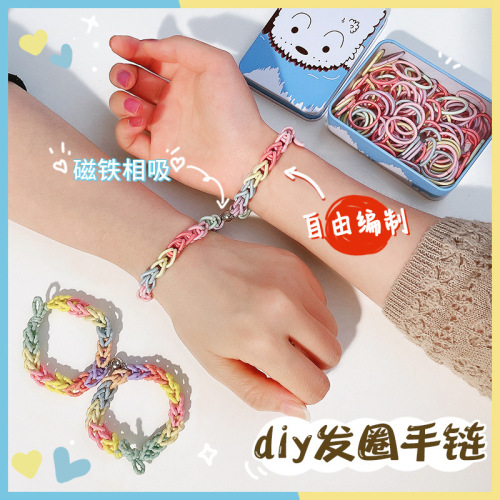 diy rainbow couple bracelet hair band dual-use internet celebrity ins wrist woven small rubber band color hair rope for boyfriend
