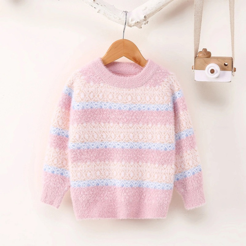 Girl‘s Sweater Spring and Autumn Children‘s Mink Fur Knitted Turtleneck Sweater Big Children‘s Autumn Western Style Mink Velvet Bottoming Shirt
