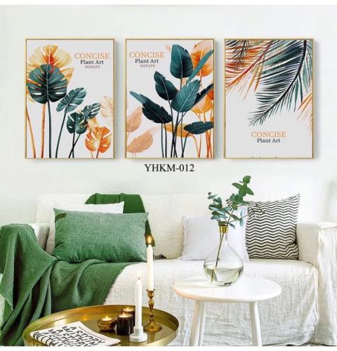 nordic modern minimalist plant decorative painting living room dining room room decorative painting three-piece frameless canvas painting