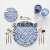 Light Luxury Golden Trim Bone China Western Cuisine Plate Blue and White Ceramic Plate Swing Plate